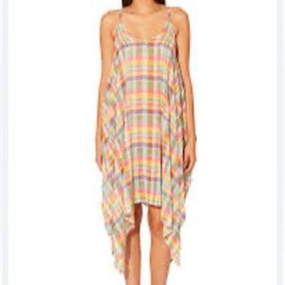 Into the Bleu Plaid Handkerchief Hem Swim Cover-Up Dress Size M NWT - Picture 1 of 10